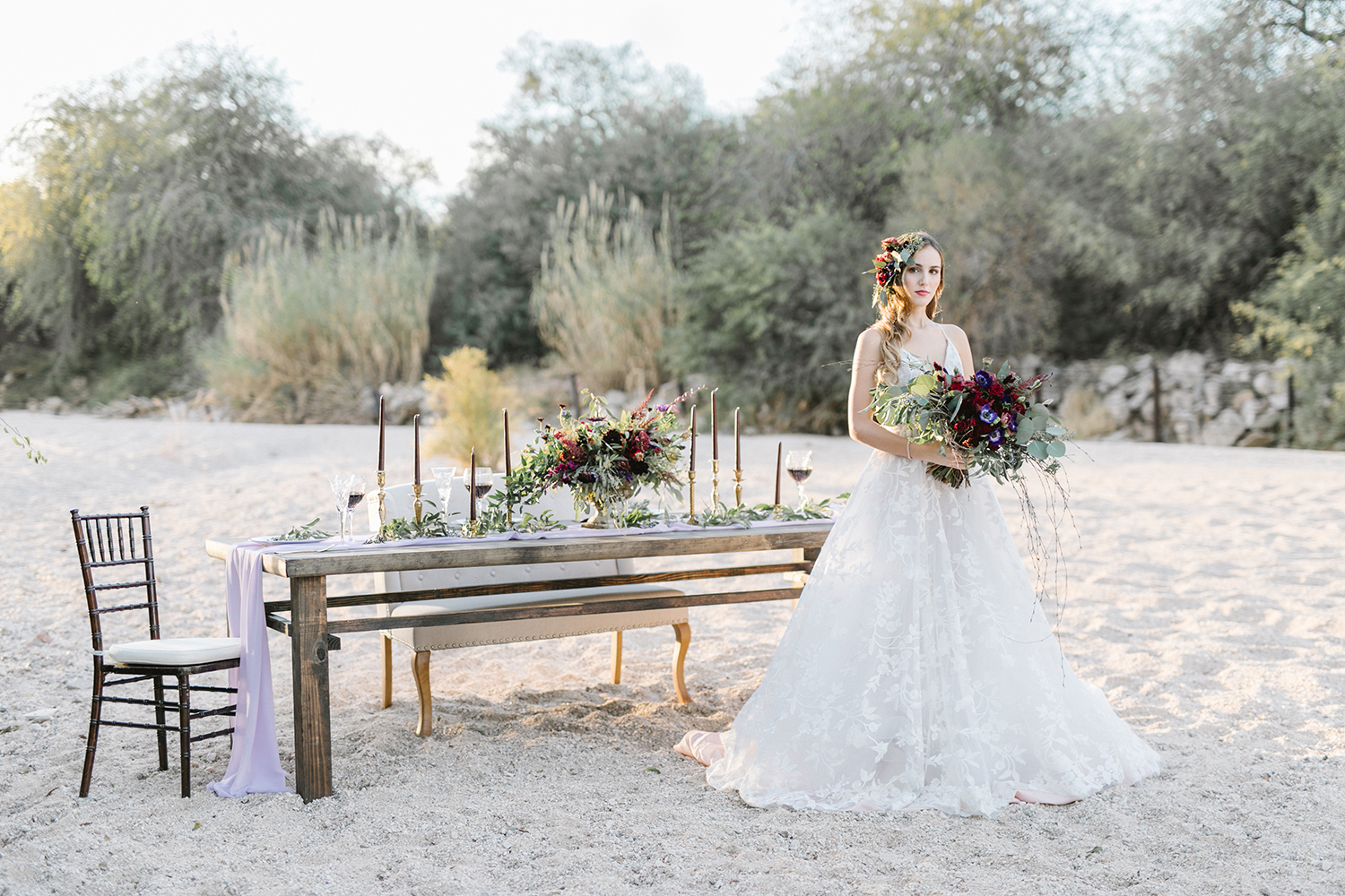 A bride and her horse. Beautiful styling by Rackel Gehlsen Weddings, Alexis Grace Florals, I Do Hair Makeup and Artistry, Raemie Reyes Makeup, J Bridal Boutique, and Hayley Paige #ArizonaWedding #ArizonaWeddingIdeas #ArizonaWeddingPhotography #WeddingIdeas #WeddingDecorations #WeddingDress #DesertWedding #DesertPhotoshoot #DesertEditorial #WeddingFlowerArrangements #WeddingHorsePictures #BrideHair #BrideHairStyleIdeas